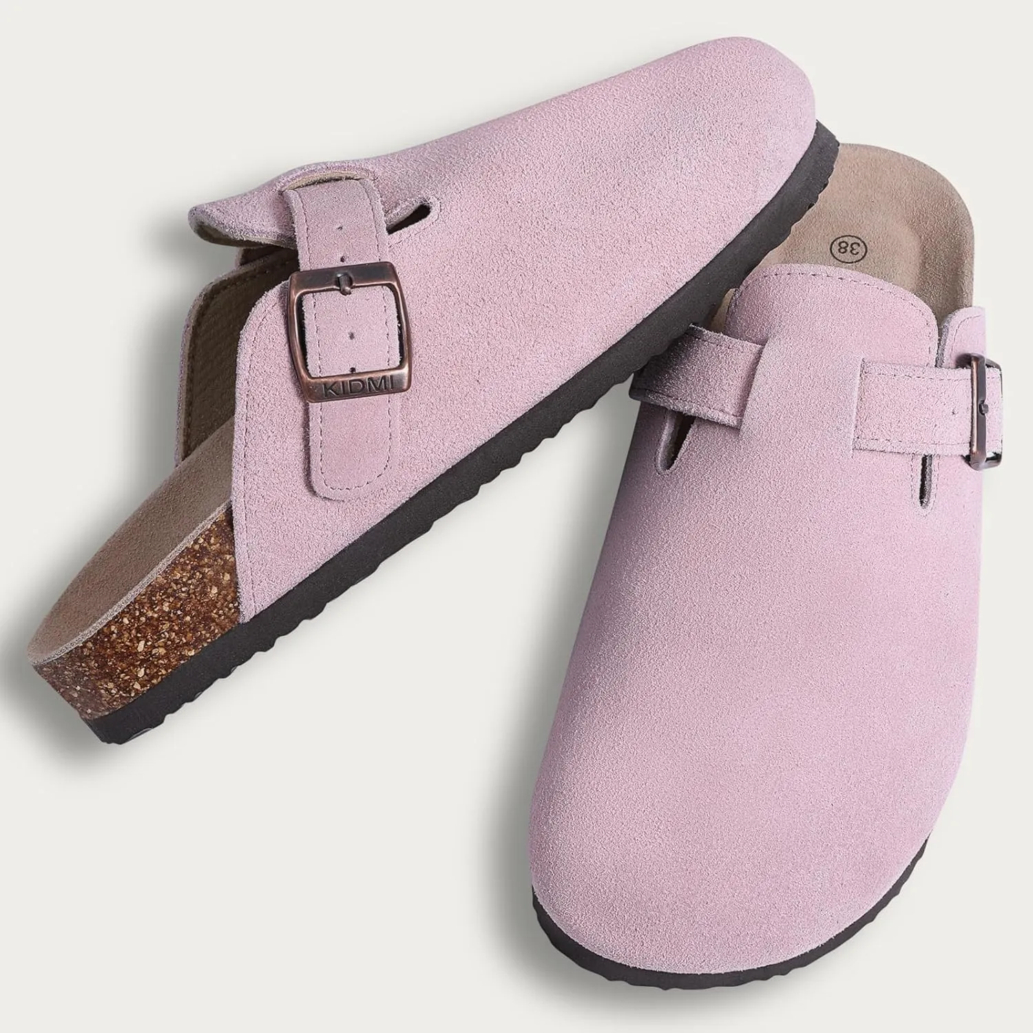 KIDMI Women's Suede Clogs Leather Mules Cork Footbed Sandals Potato Shoes with Arch Support