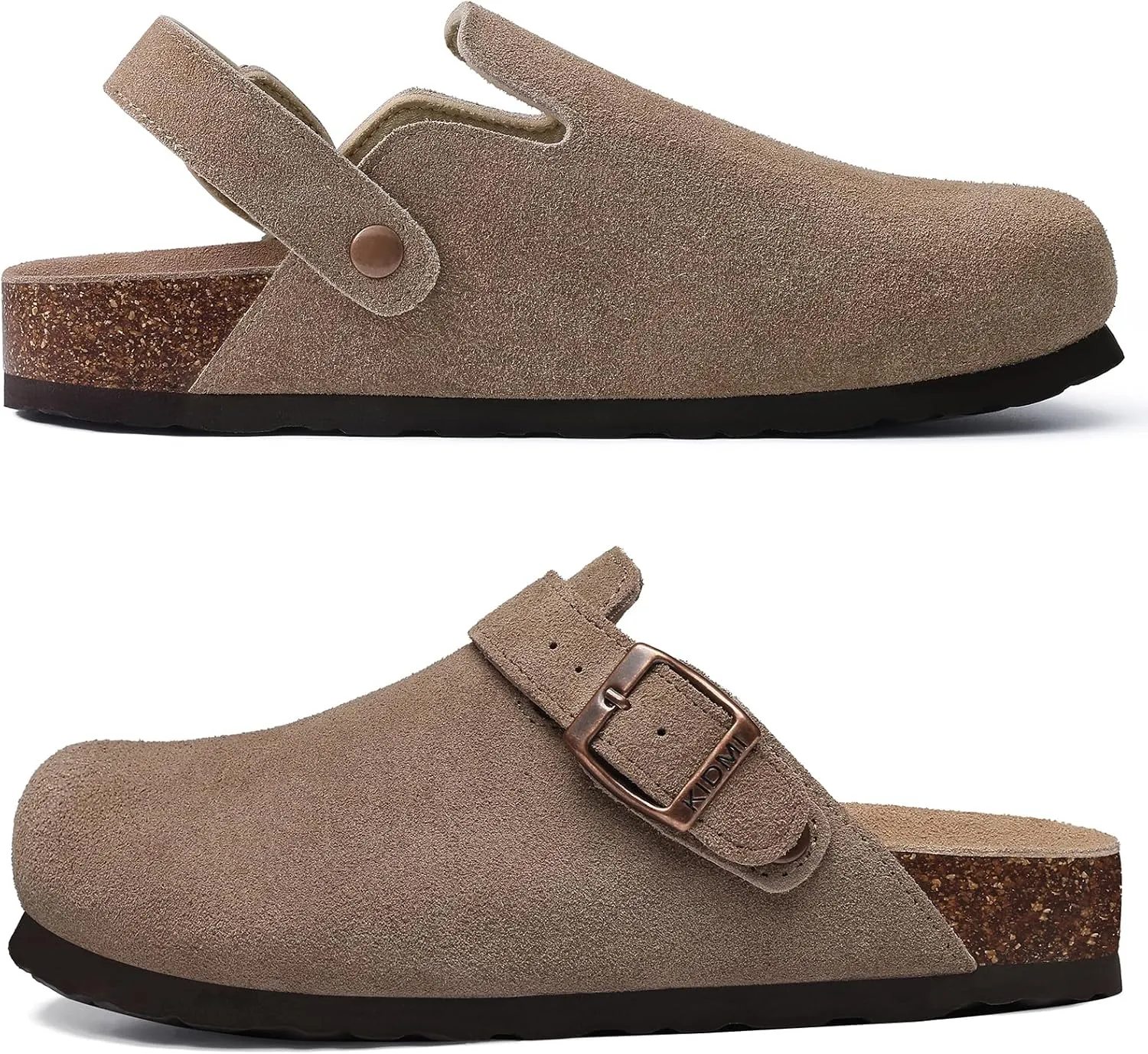 KIDMI Women's Suede Clogs with Adjustable Strap Cork Footbed Leather Mules Slip on Potato Shoes