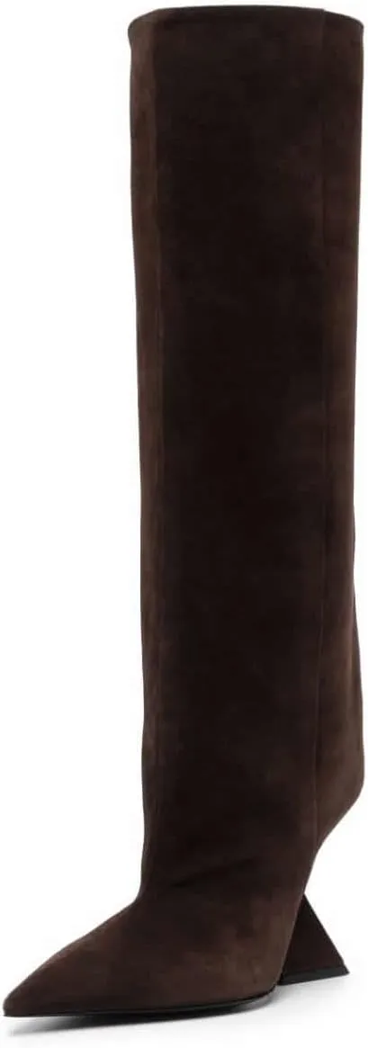 Kluolandi Womens Knee High Boots Sexy Pointed Toe Pull On Strange Wedge Heel Tall Boots for Women