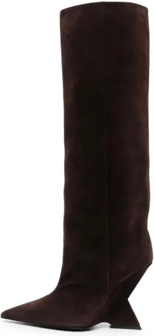 Kluolandi Womens Knee High Boots Sexy Pointed Toe Pull On Strange Wedge Heel Tall Boots for Women