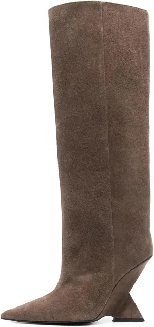 Kluolandi Womens Knee High Boots Sexy Pointed Toe Pull On Strange Wedge Heel Tall Boots for Women