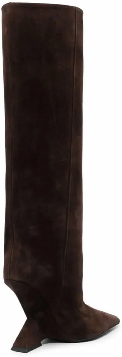 Kluolandi Womens Knee High Boots Sexy Pointed Toe Pull On Strange Wedge Heel Tall Boots for Women