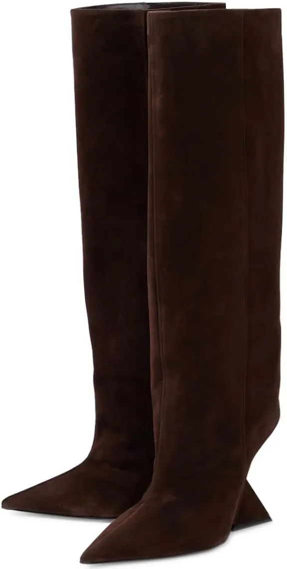 Kluolandi Womens Knee High Boots Sexy Pointed Toe Pull On Strange Wedge Heel Tall Boots for Women