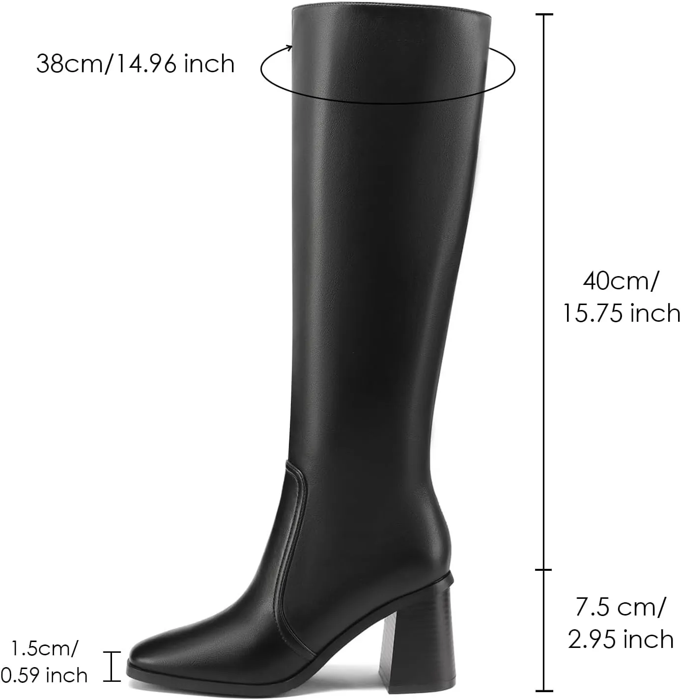 Knee High Boots for Women Chunky Heel Square Toe Tall Boots Wide Calf Fashion Long Boot with Side Zipper