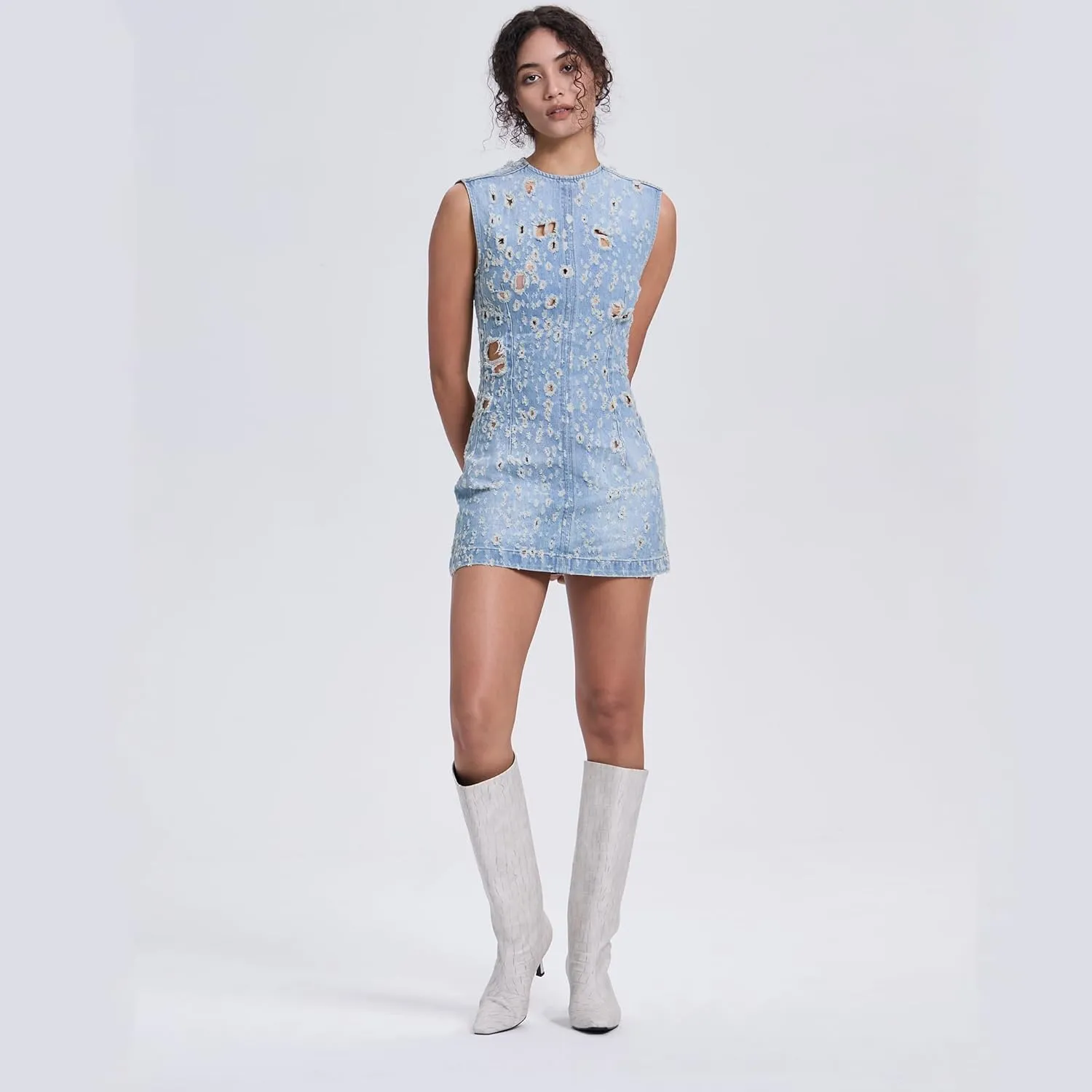 Knee High Boots for Women Wide Calf Square Toe Kitten Low Heel Crocodile Boots Pull on Tall Boots Below the Knee Long Dress Boots