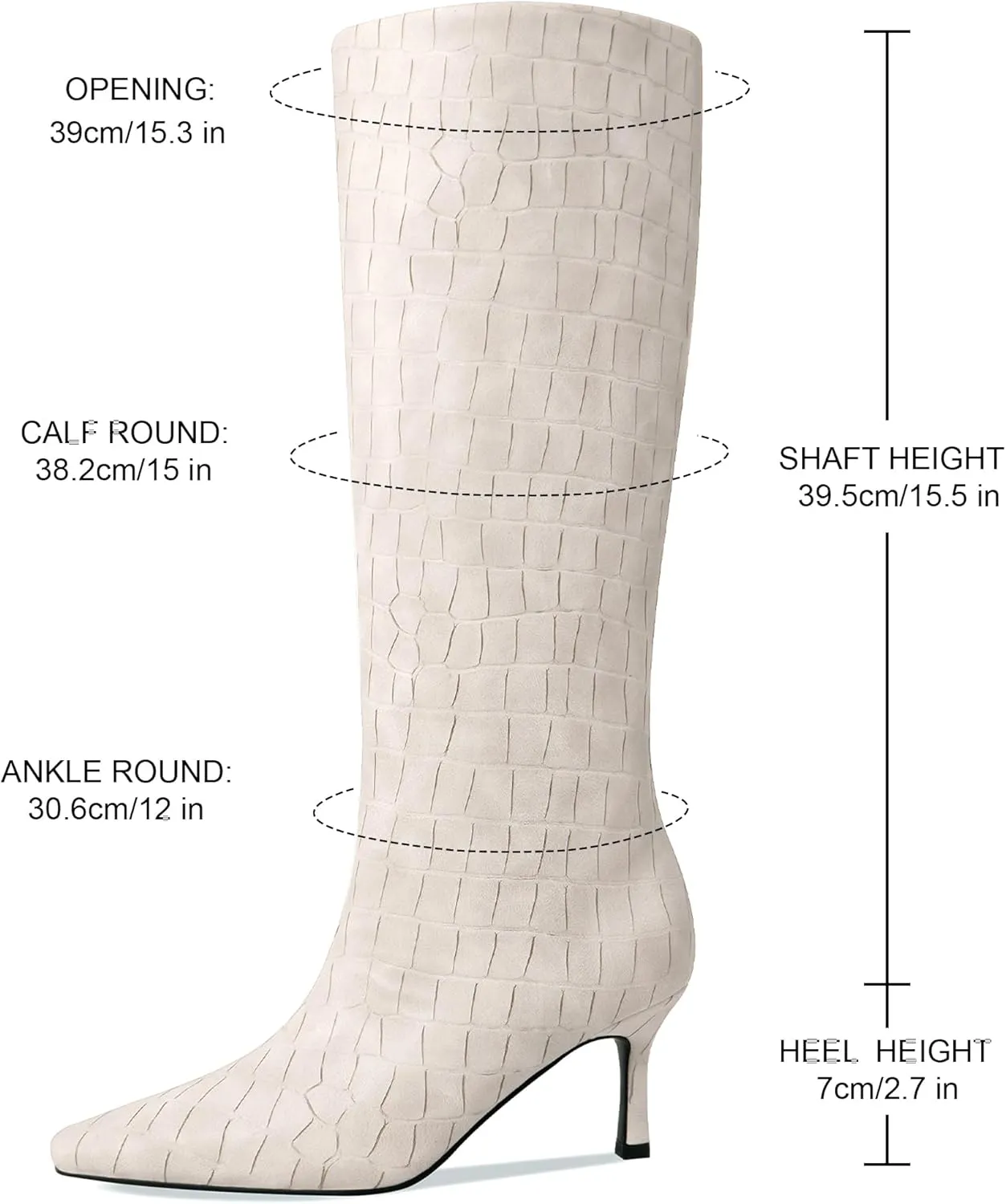 Knee High Boots for Women Wide Calf Square Toe Kitten Low Heel Crocodile Boots Pull on Tall Boots Below the Knee Long Dress Boots