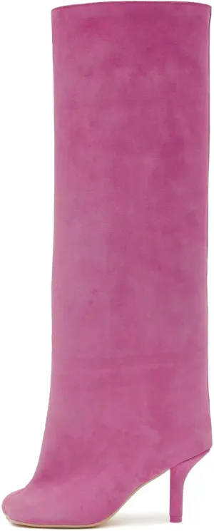 Knee High Boots Wide Calf Women Long Suede Square Toe Bootie Tall Cute Slouchy Fashion Boots Ladies Fall Booties