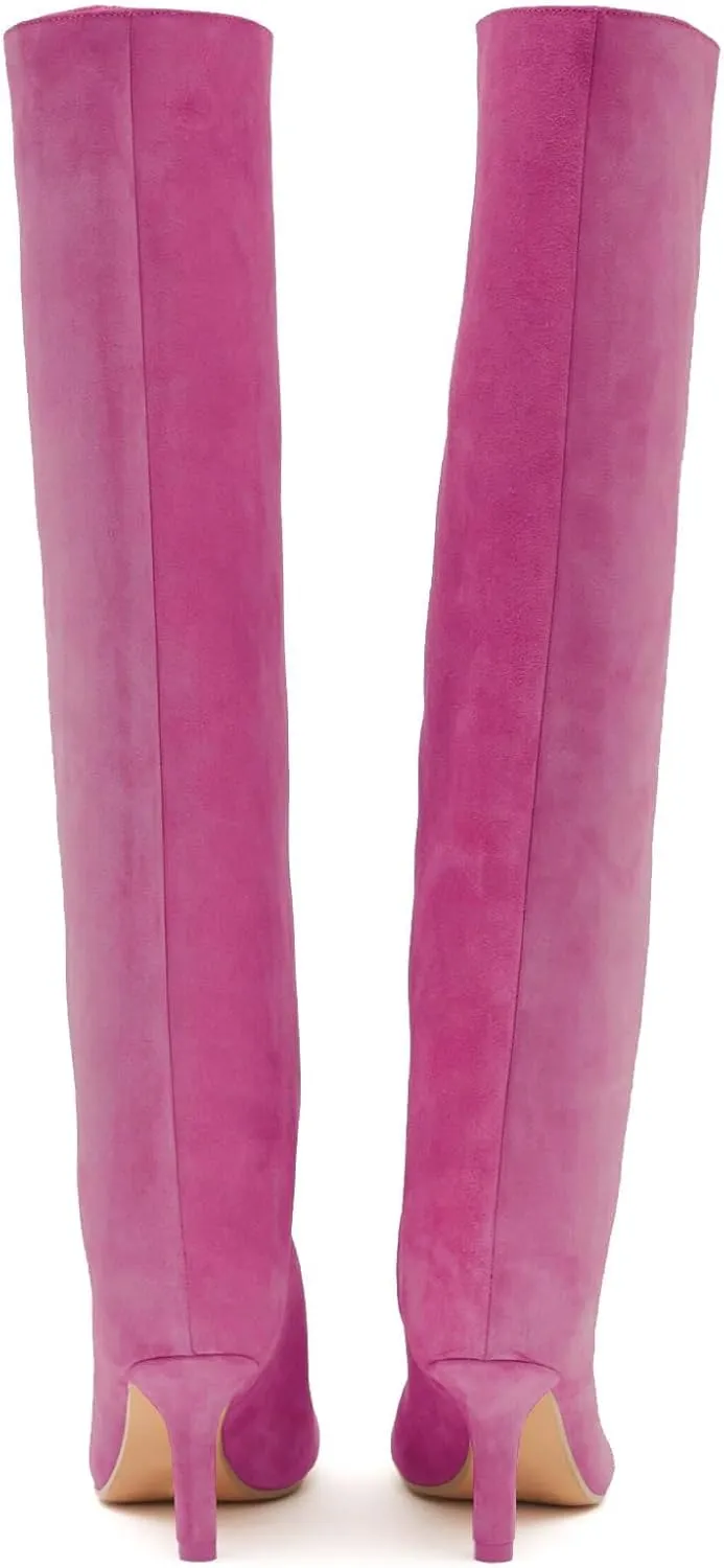 Knee High Boots Wide Calf Women Long Suede Square Toe Bootie Tall Cute Slouchy Fashion Boots Ladies Fall Booties