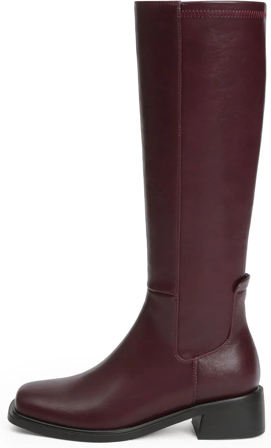 Knee High Boots Women Faux Leather Elastic Boots Low Heel Square Toe Side Zipper Fall Long Tall Boots for Women