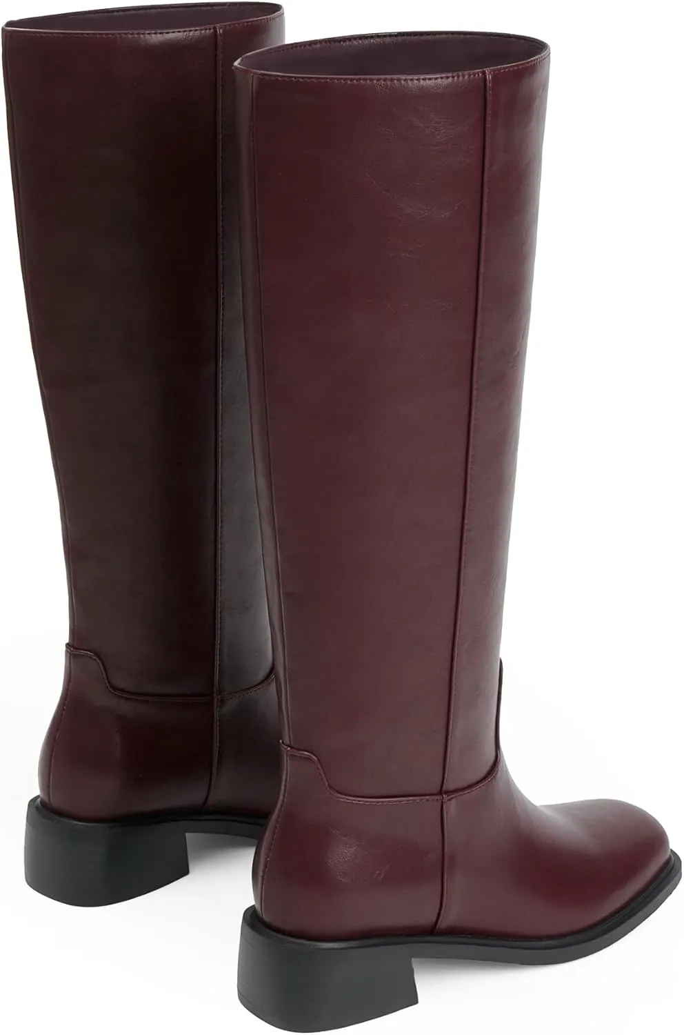 Knee High Boots Women Faux Leather Slip on Boots Low Heel Square Toe Fall Long Tall Boots for Women