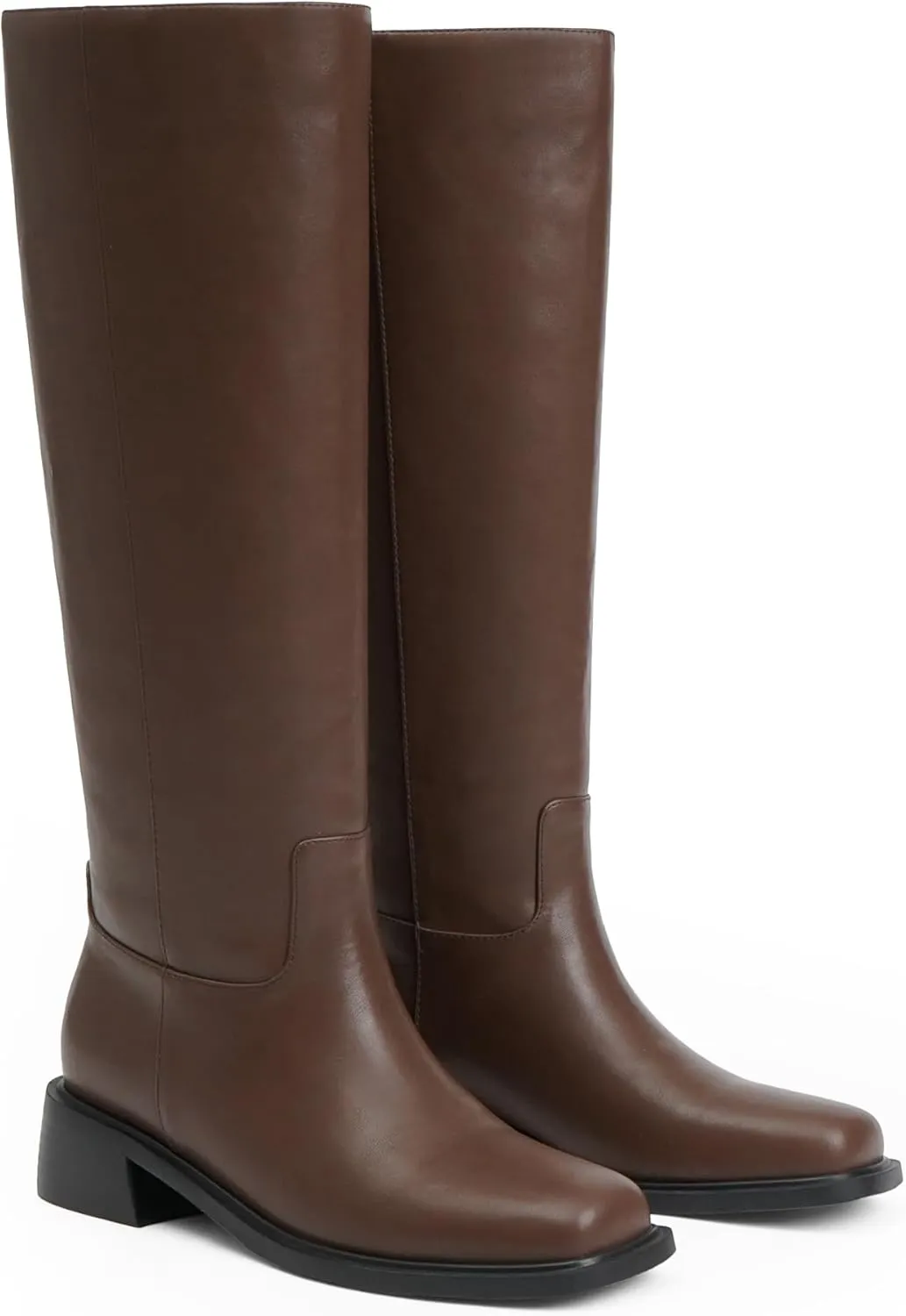 Knee High Boots Women Faux Leather Slip on Boots Low Heel Square Toe Fall Long Tall Boots for Women