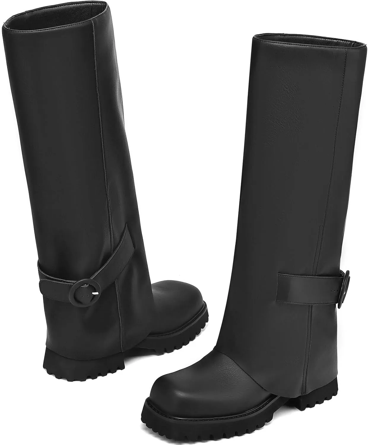 Knee High Boots Women Platform Knee High Boots for Women Square Toe Fold Over Dress Long Tall Boots