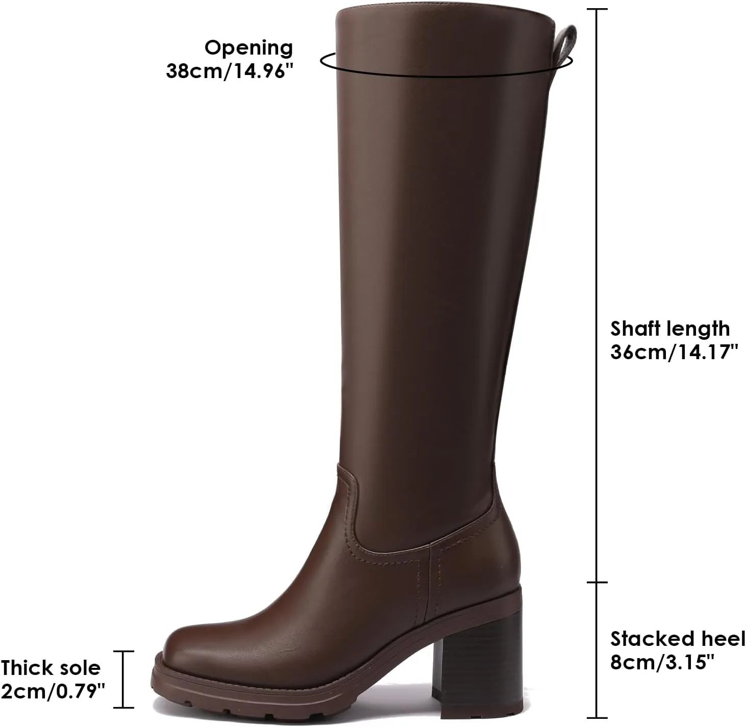Knee High Boots Women Platform Lug Sole Knee Boots Square Toe Stacked Chunky Heels Long Fall Boots with Zippers