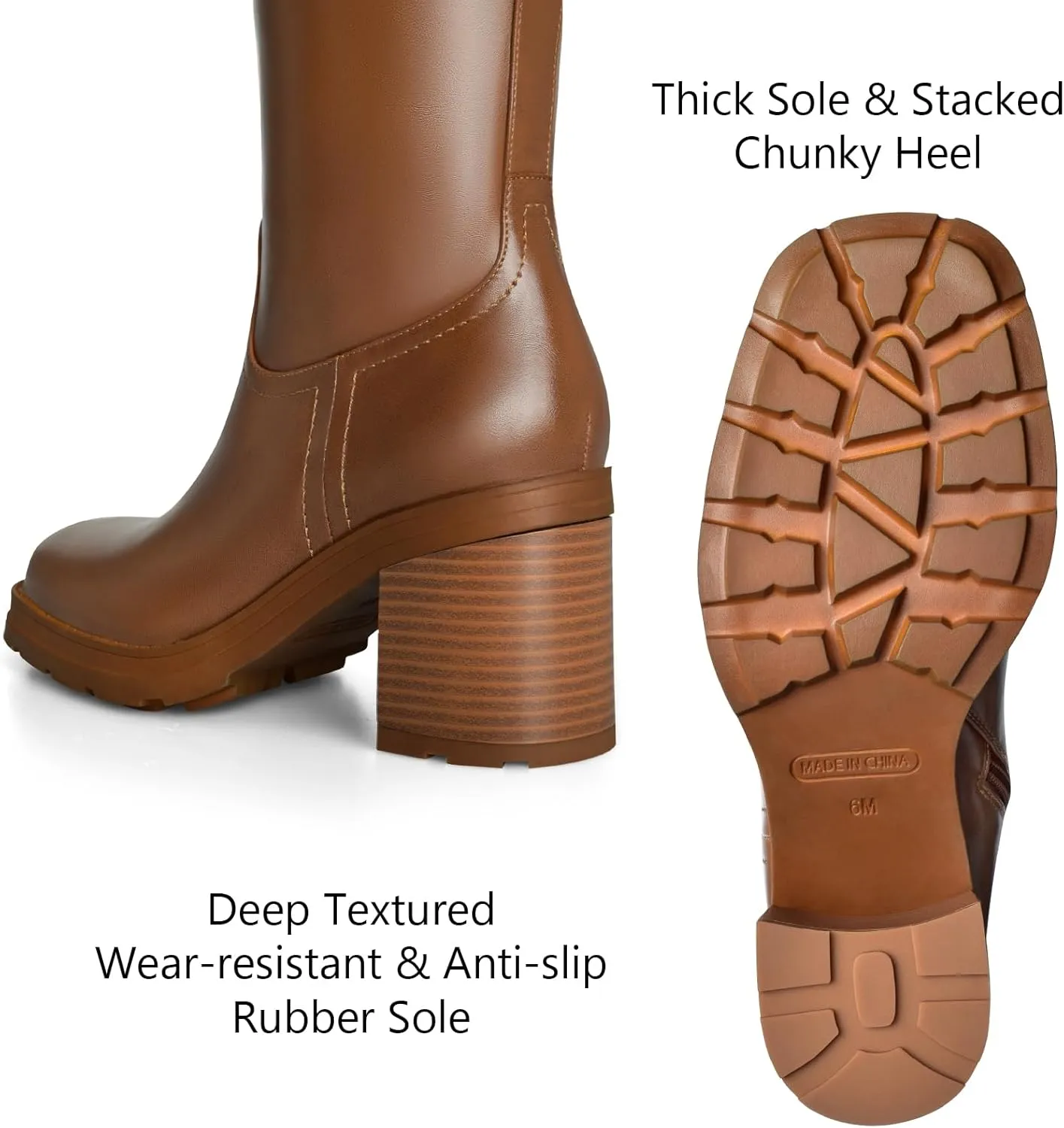 Knee High Boots Women Platform Lug Sole Knee Boots Square Toe Stacked Chunky Heels Long Fall Boots with Zippers