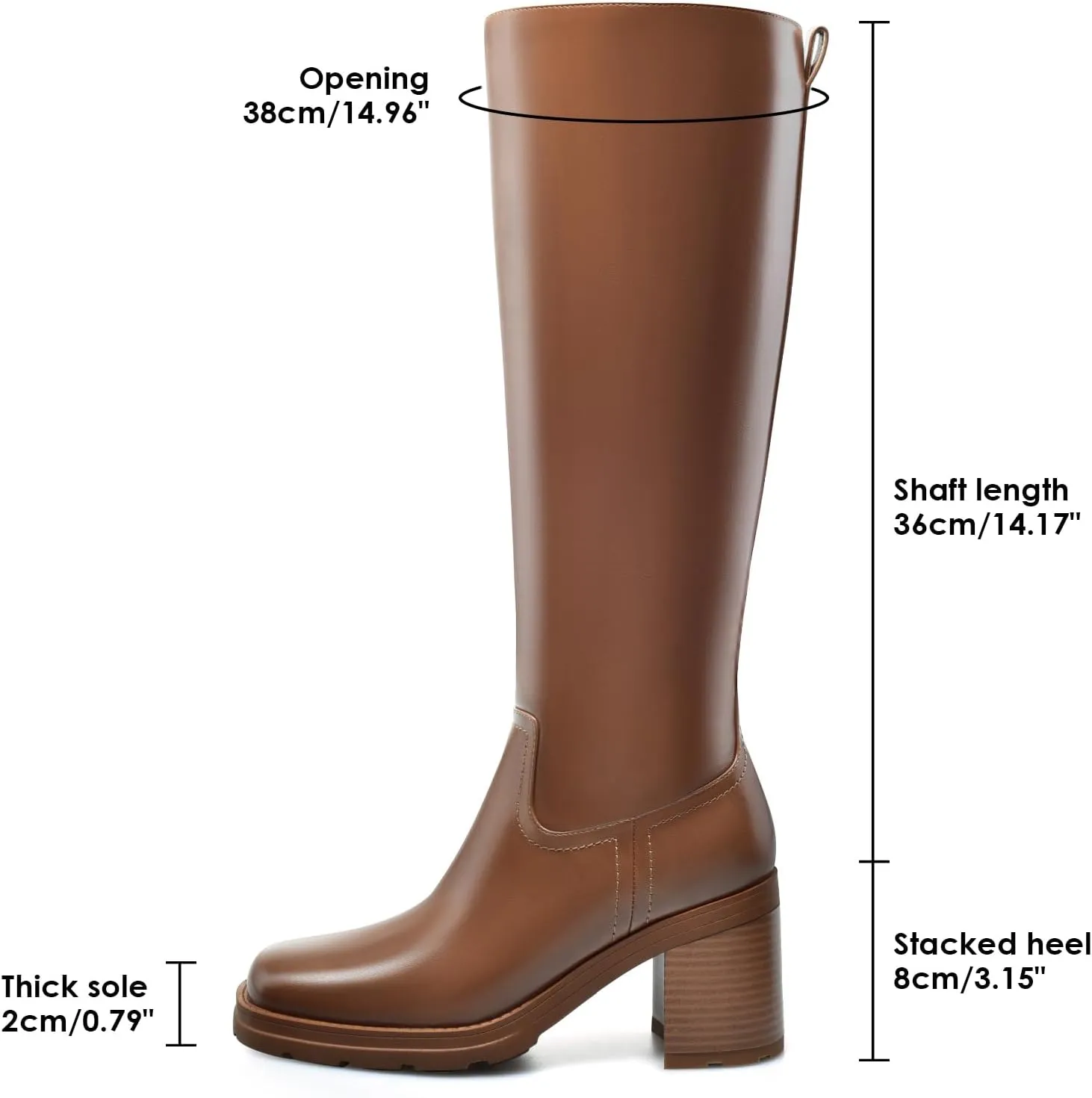 Knee High Boots Women Platform Lug Sole Knee Boots Square Toe Stacked Chunky Heels Long Fall Boots with Zippers