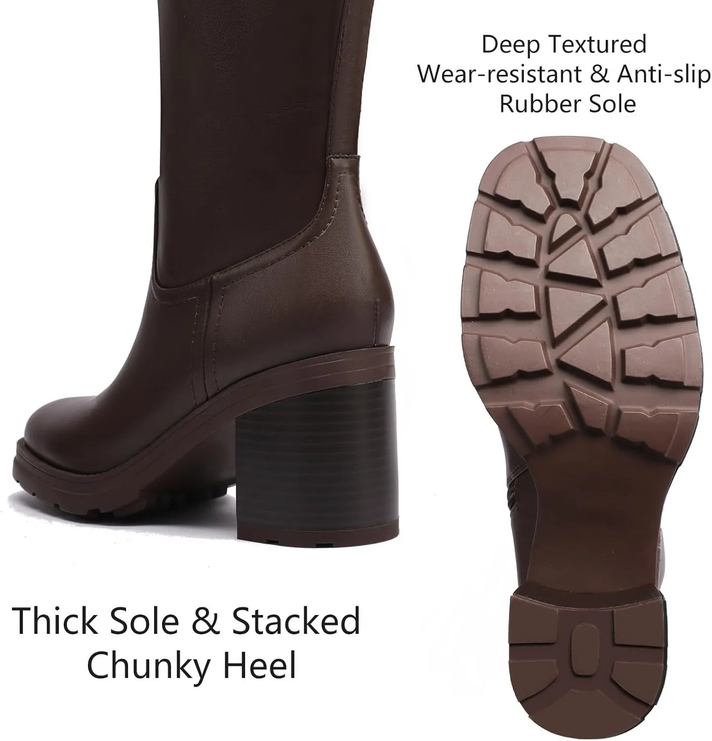 Knee High Boots Women Platform Lug Sole Knee Boots Square Toe Stacked Chunky Heels Long Fall Boots with Zippers