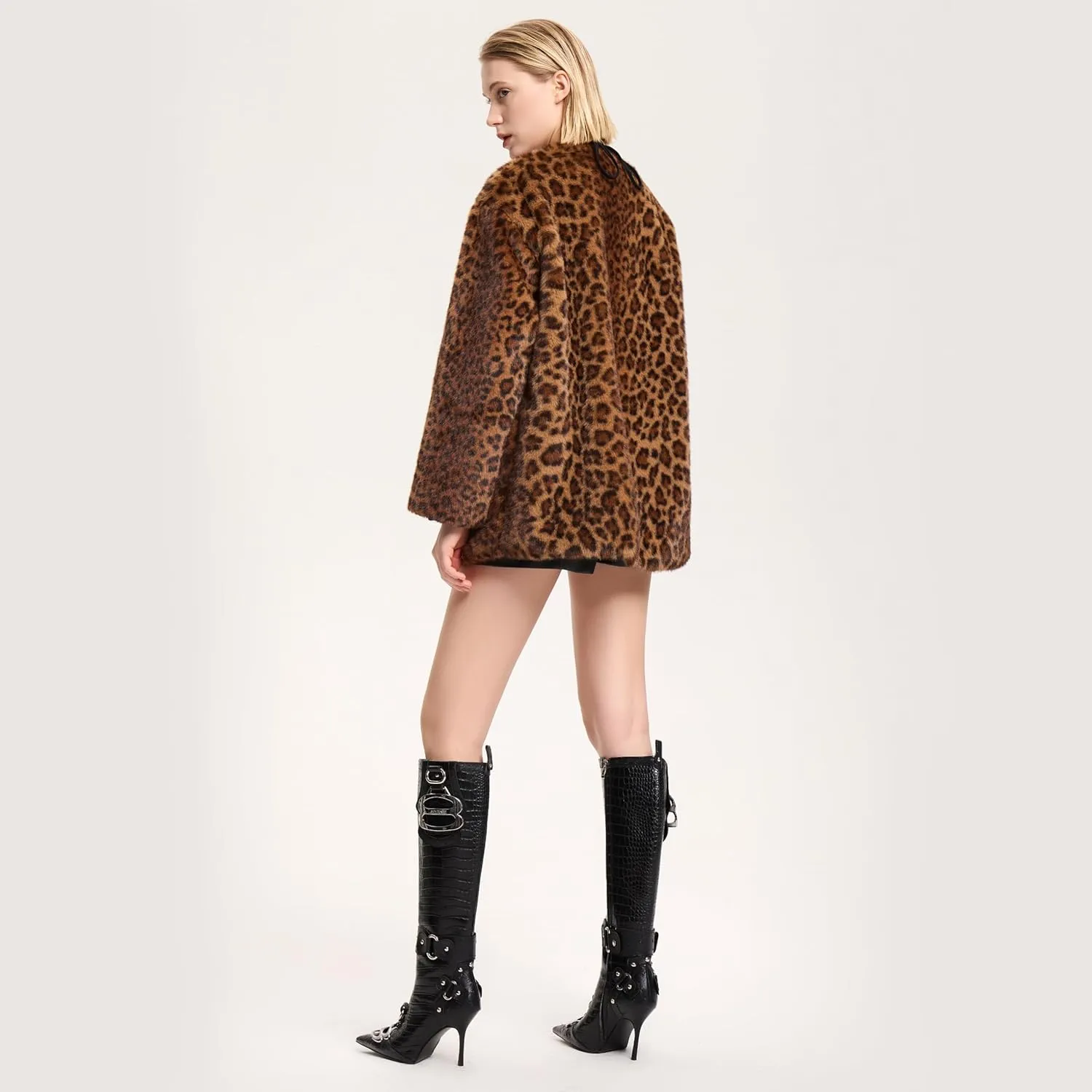 Knee High Crocodile Boots for Women Pointed Toe Slim Calf Sexy Stiletto High Heel Long Tall Boots with Slide Zipper Buckle Rivets