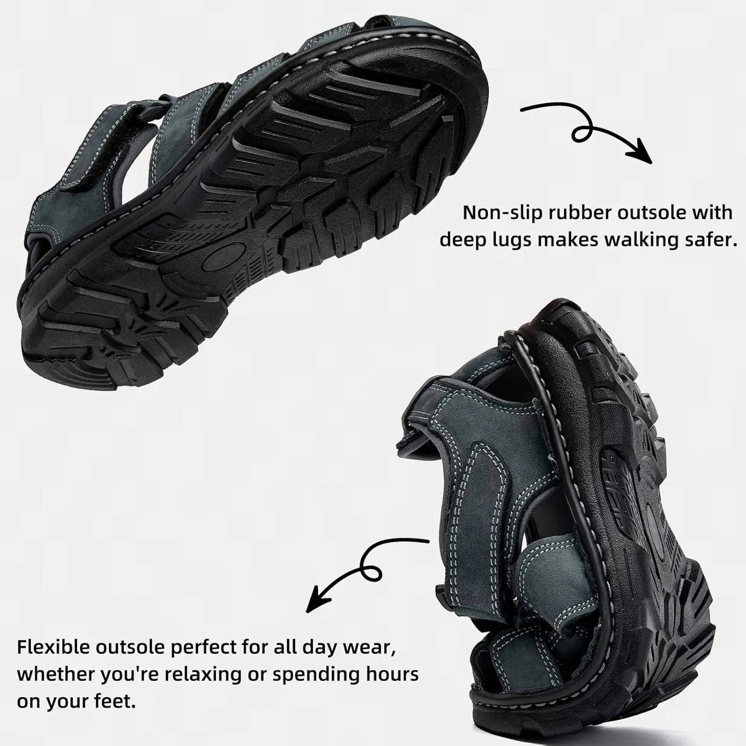 KOIMED Men's Hiking Leather Sandals Closed Toe Water Shoes For Summer Athletic Outdoor Walking Sports Trail River Fishing Wide Adjustable Waterproof Arch Support