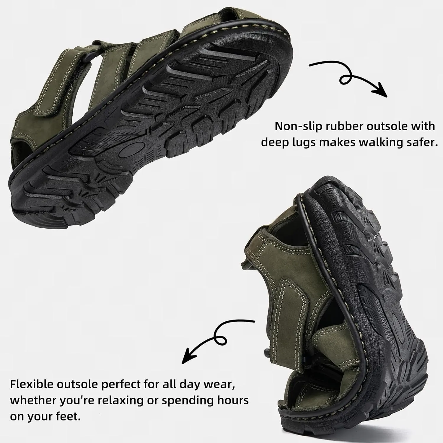KOIMED Men's Hiking Leather Sandals Closed Toe Water Shoes For Summer Athletic Outdoor Walking Sports Trail River Fishing Wide Adjustable Waterproof Arch Support