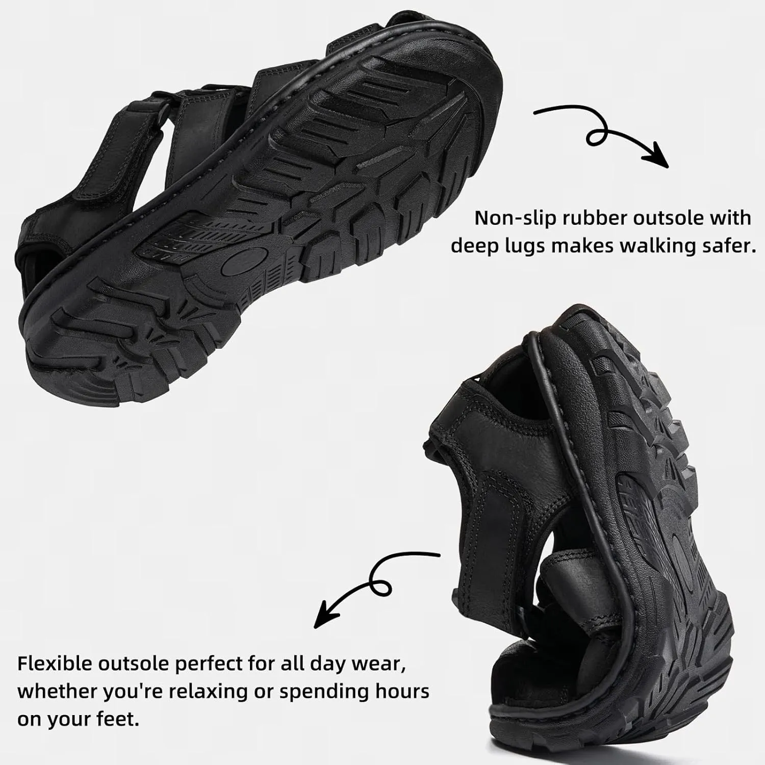 KOIMED Men's Hiking Leather Sandals Closed Toe Water Shoes For Summer Athletic Outdoor Walking Sports Trail River Fishing Wide Adjustable Waterproof Arch Support