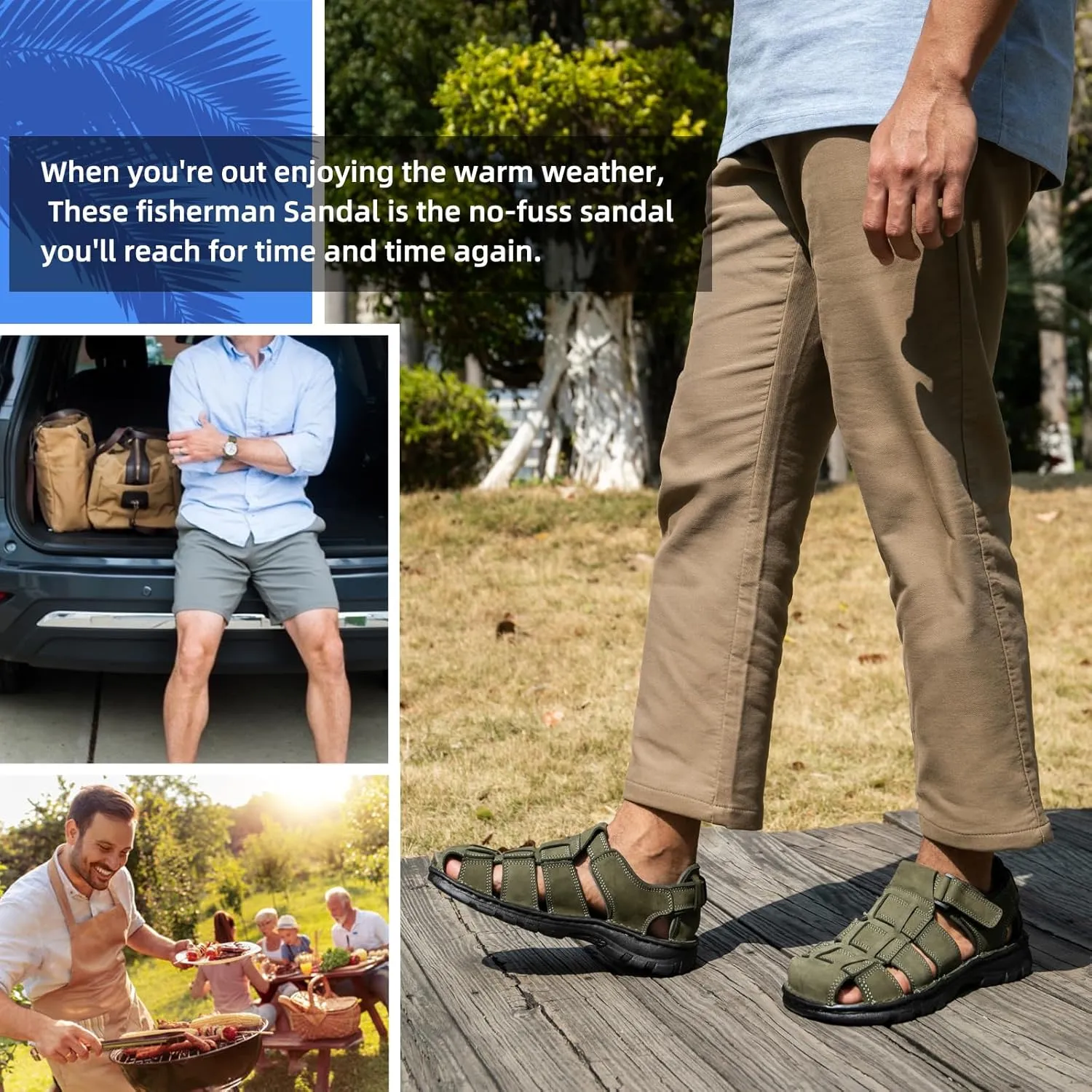 KOIMED Men's Hiking Leather Sandals Closed Toe Water Shoes For Summer Athletic Outdoor Walking Sports Trail River Fishing Wide Adjustable Waterproof Arch Support