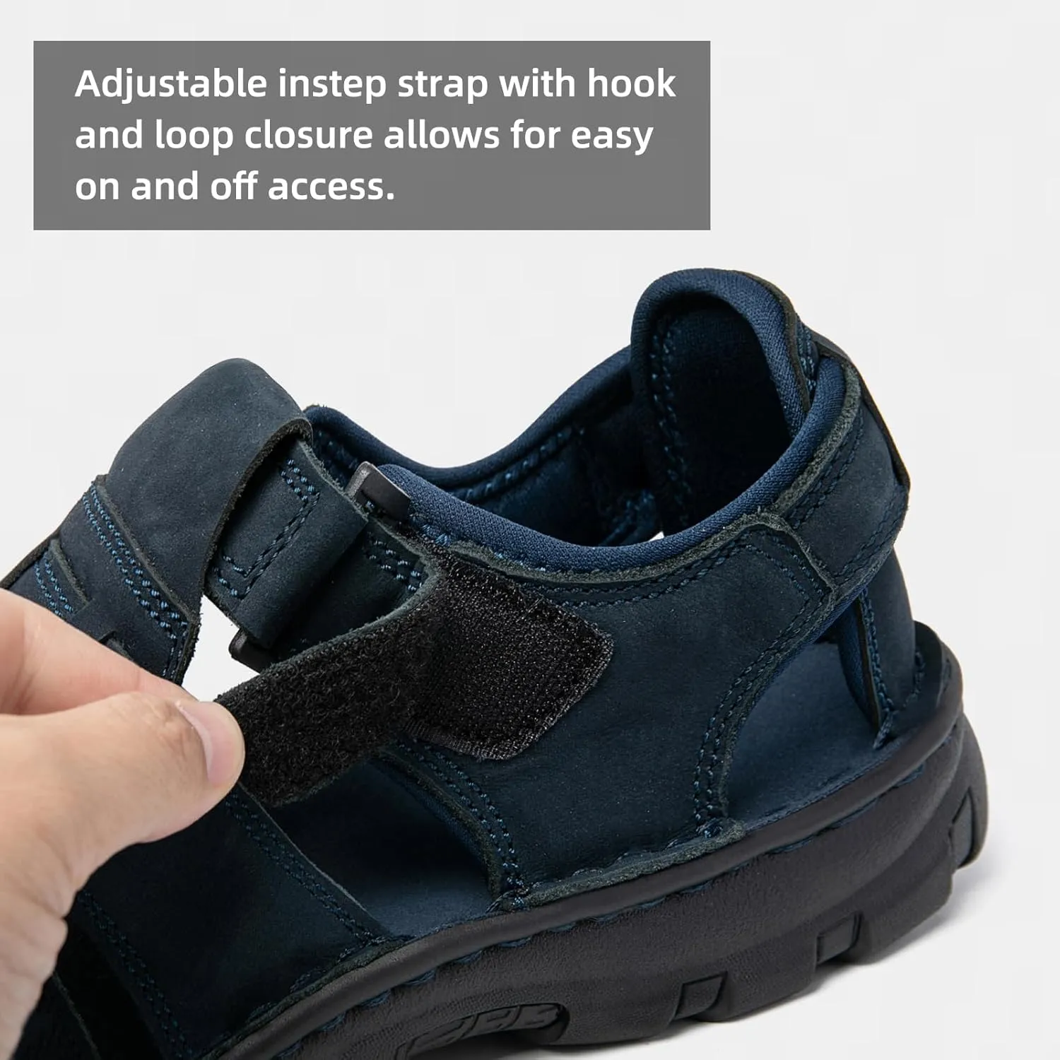 KOIMED Men's Hiking Leather Sandals Closed Toe Water Shoes For Summer Athletic Outdoor Walking Sports Trail River Fishing Wide Adjustable Waterproof Arch Support