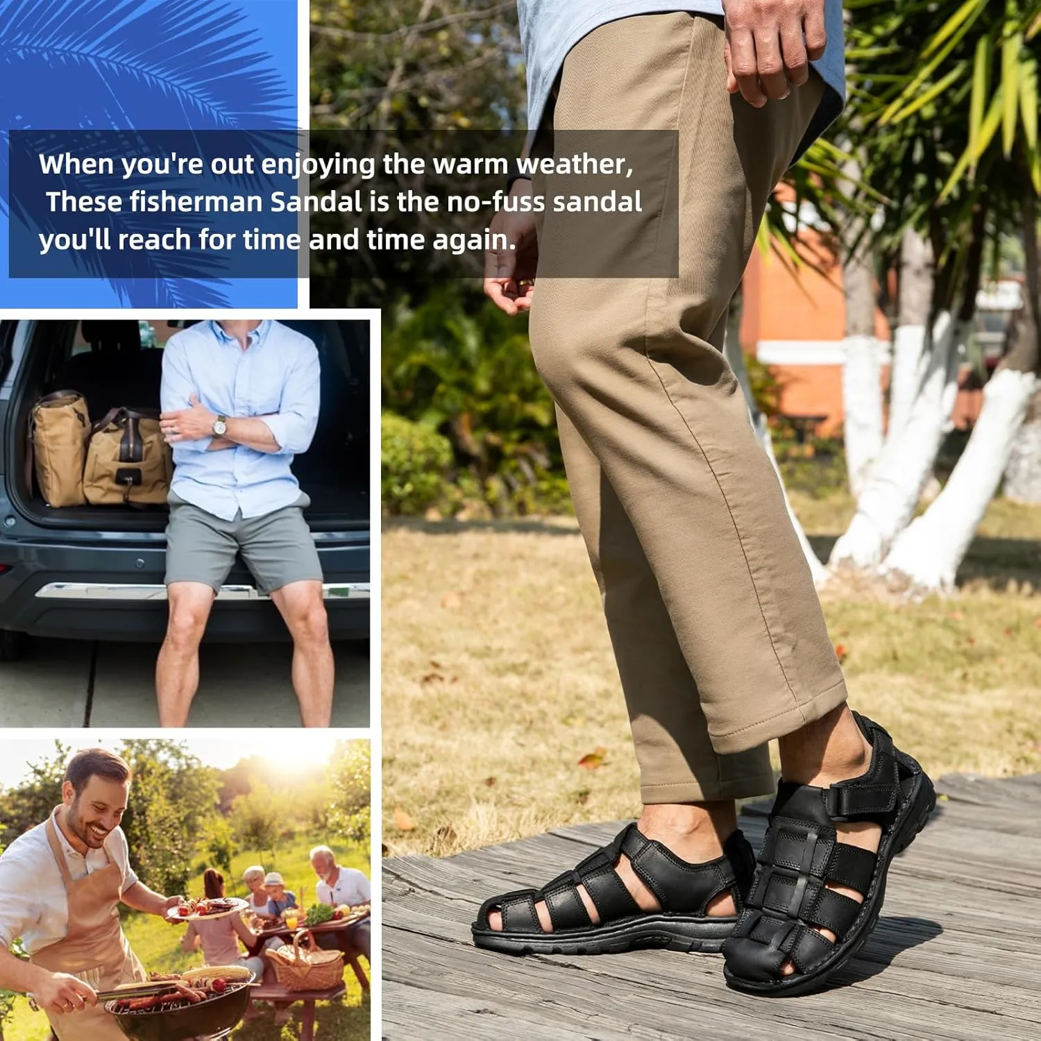 KOIMED Men's Hiking Leather Sandals Closed Toe Water Shoes For Summer Athletic Outdoor Walking Sports Trail River Fishing Wide Adjustable Waterproof Arch Support