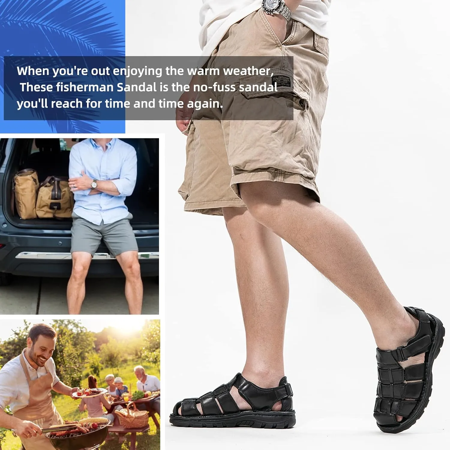KOIMED Men's Hiking Leather Sandals Closed Toe Water Shoes For Summer Athletic Outdoor Walking Sports Trail River Fishing Wide Adjustable Waterproof Arch Support
