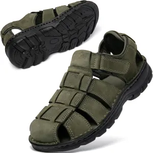 KOIMED Men's Hiking Leather Sandals Closed Toe Water Shoes For Summer Athletic Outdoor Walking Sports Trail River Fishing Wide Adjustable Waterproof Arch Support
