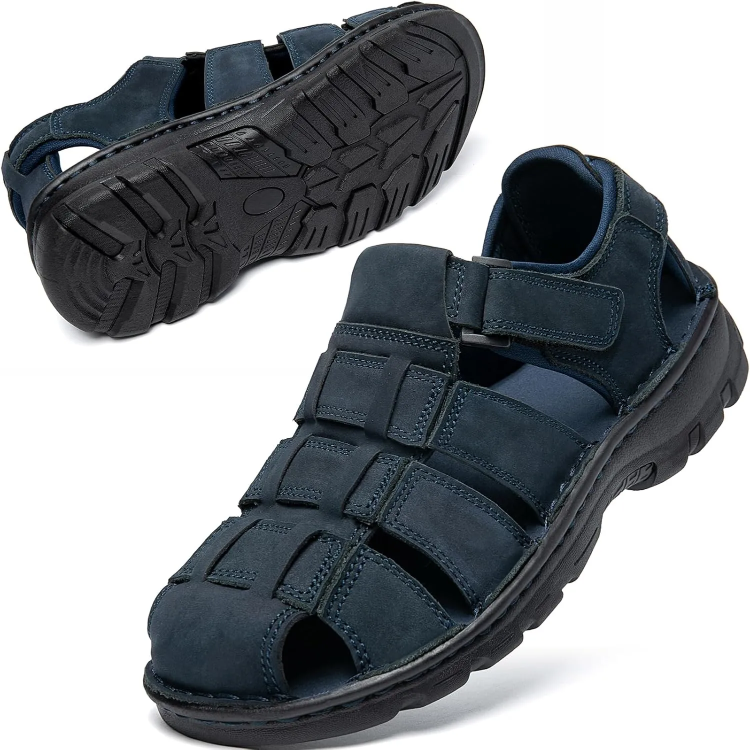 KOIMED Men's Hiking Leather Sandals Closed Toe Water Shoes For Summer Athletic Outdoor Walking Sports Trail River Fishing Wide Adjustable Waterproof Arch Support