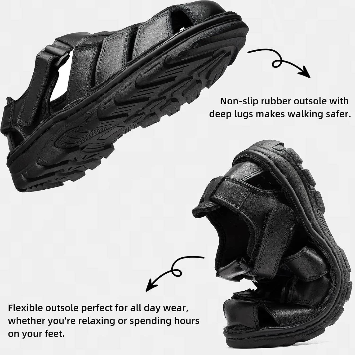 KOIMED Men's Hiking Leather Sandals Closed Toe Water Shoes For Summer Athletic Outdoor Walking Sports Trail River Fishing Wide Adjustable Waterproof Arch Support