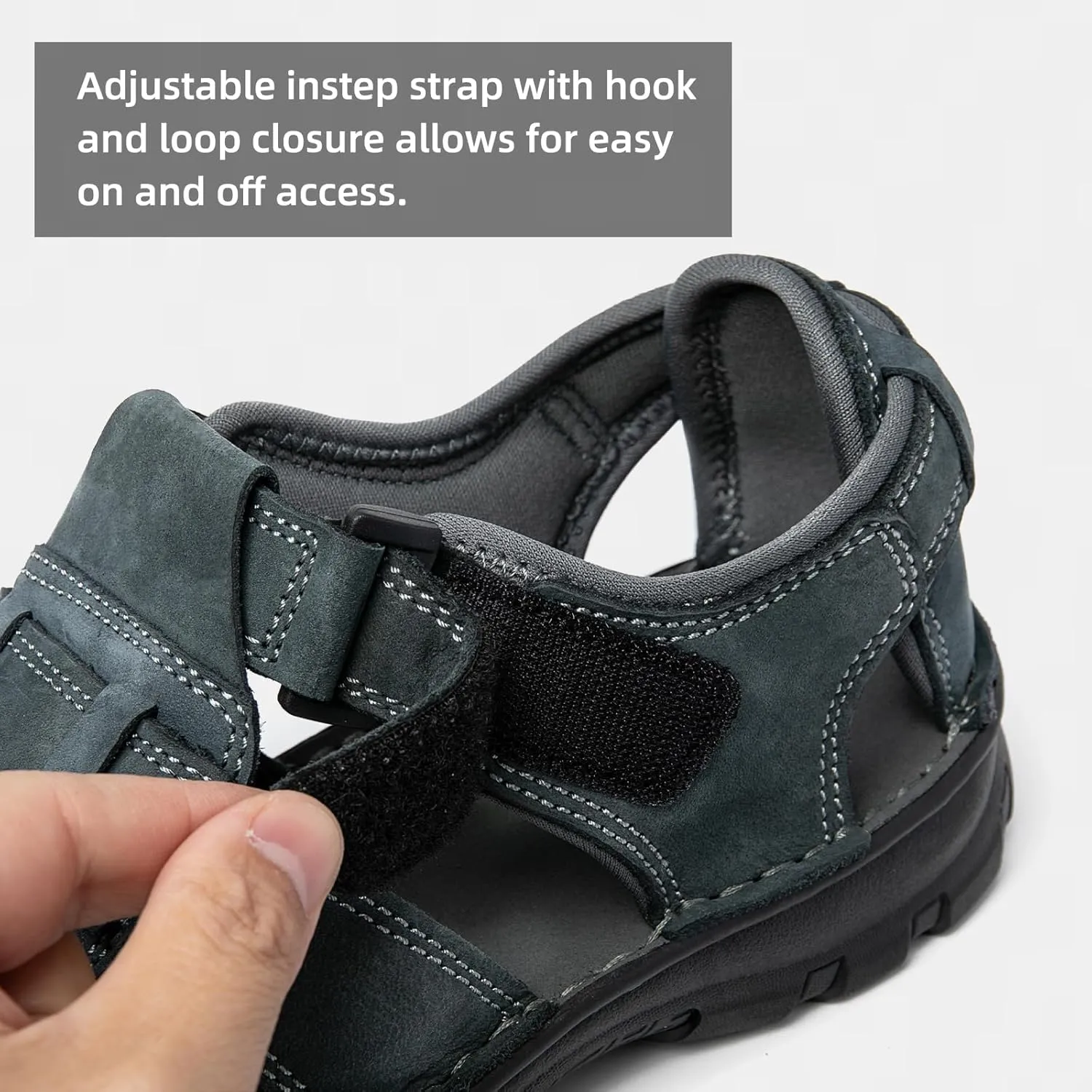 KOIMED Men's Hiking Leather Sandals Closed Toe Water Shoes For Summer Athletic Outdoor Walking Sports Trail River Fishing Wide Adjustable Waterproof Arch Support