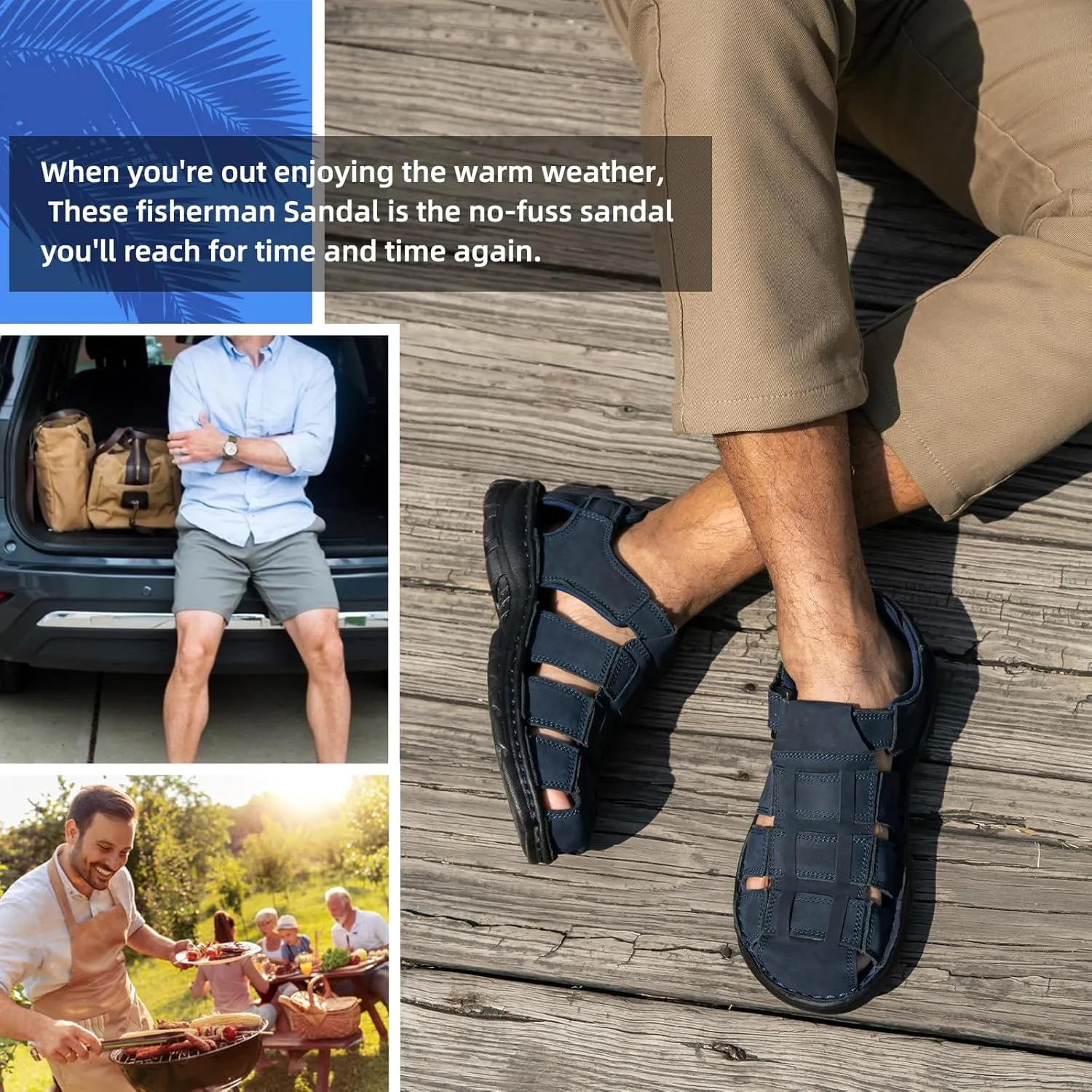 KOIMED Men's Hiking Leather Sandals Closed Toe Water Shoes For Summer Athletic Outdoor Walking Sports Trail River Fishing Wide Adjustable Waterproof Arch Support