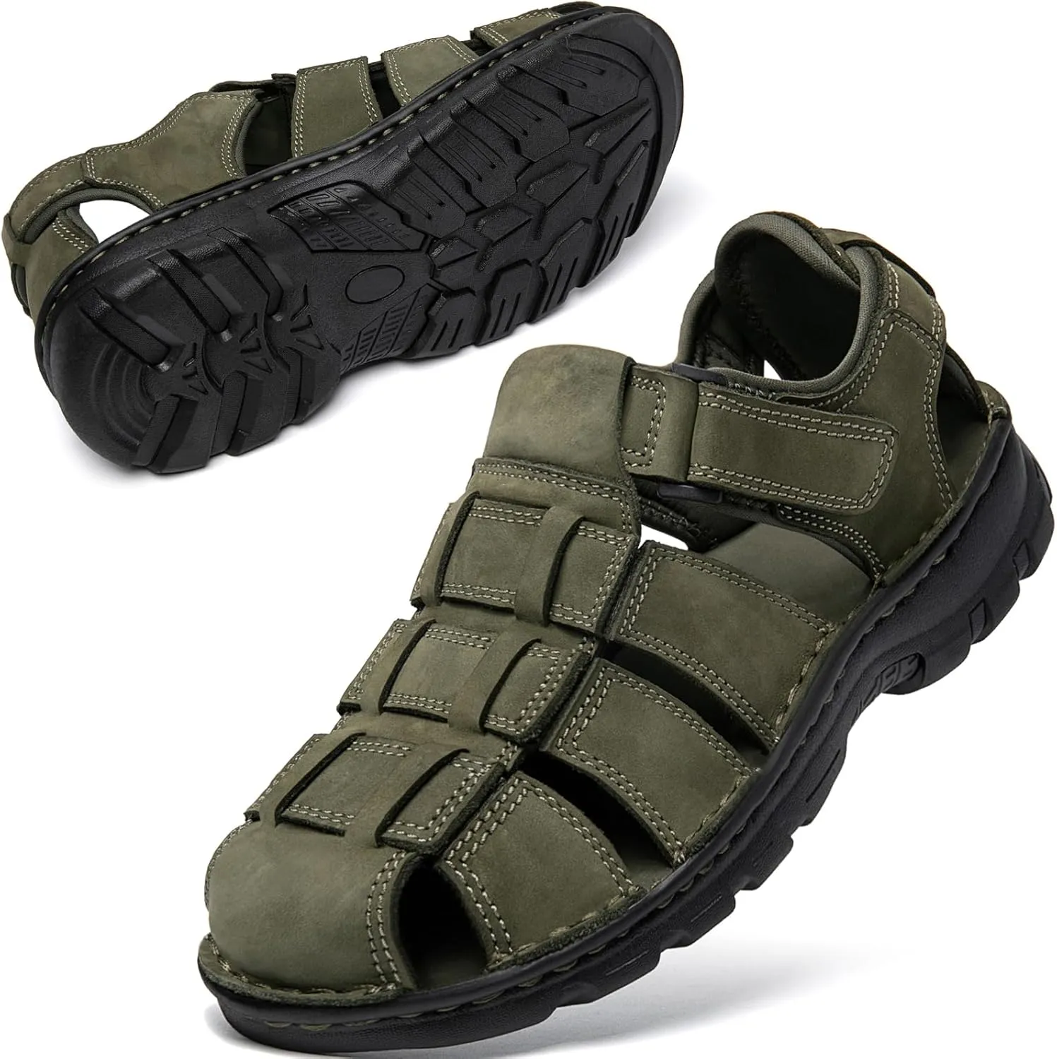 KOIMED Men's Hiking Leather Sandals Closed Toe Water Shoes For Summer Athletic Outdoor Walking Sports Trail River Fishing Wide Adjustable Waterproof Arch Support