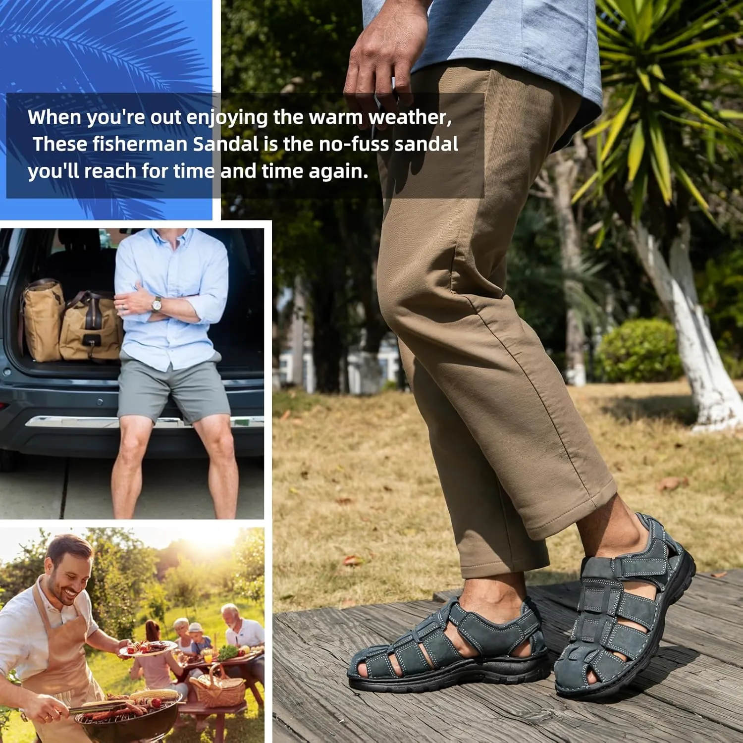 KOIMED Men's Hiking Leather Sandals Closed Toe Water Shoes For Summer Athletic Outdoor Walking Sports Trail River Fishing Wide Adjustable Waterproof Arch Support