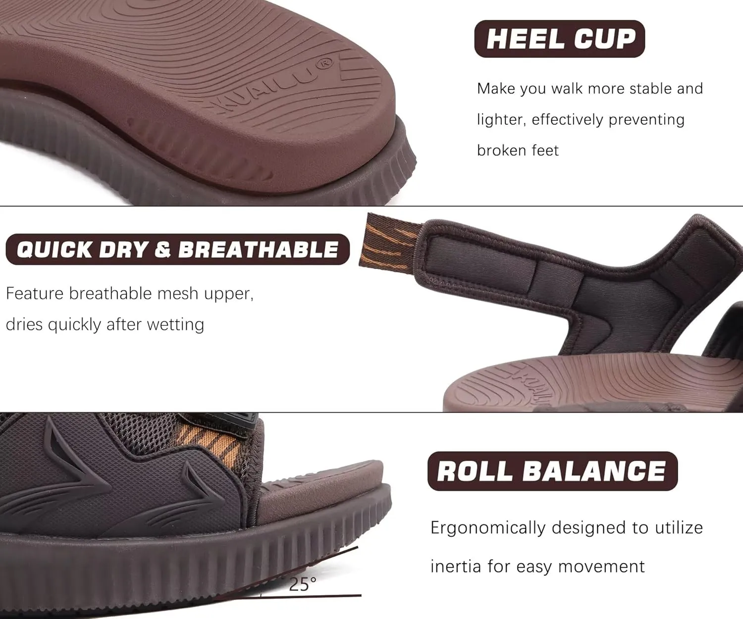 KuaiLu Mens Hiking Sandals with Arch Support Orthopedic Walking Recovery Sandals for Plantar Fasciitis Open Toe Summer Athletic Sport Comfortable Cushion Breathable Outdoor Water Sandals Size7-13