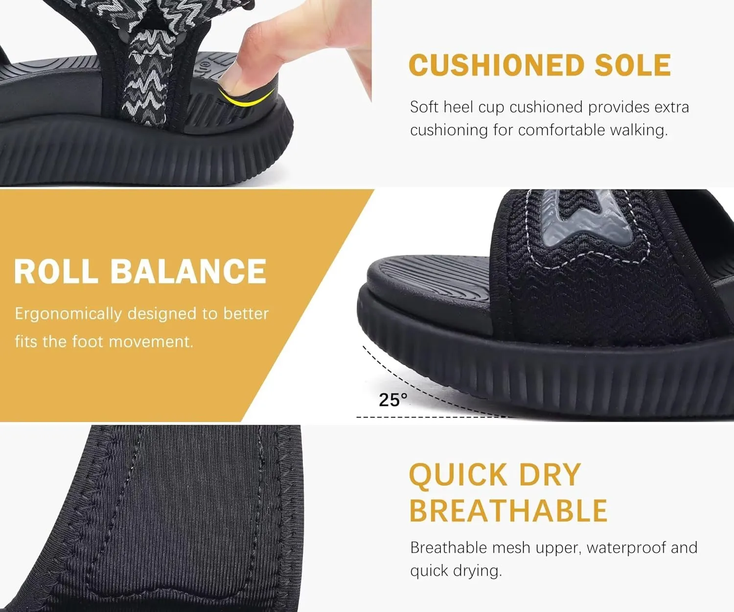 KuaiLu Womens Orthopedic Walking Sandals Ladies Recovery Sport Thick Athletic Cushion Outdoor Hiking Water Sandles Adjustable Strap Sandals with Comfortable Plantar Fasciitis Arch Support
