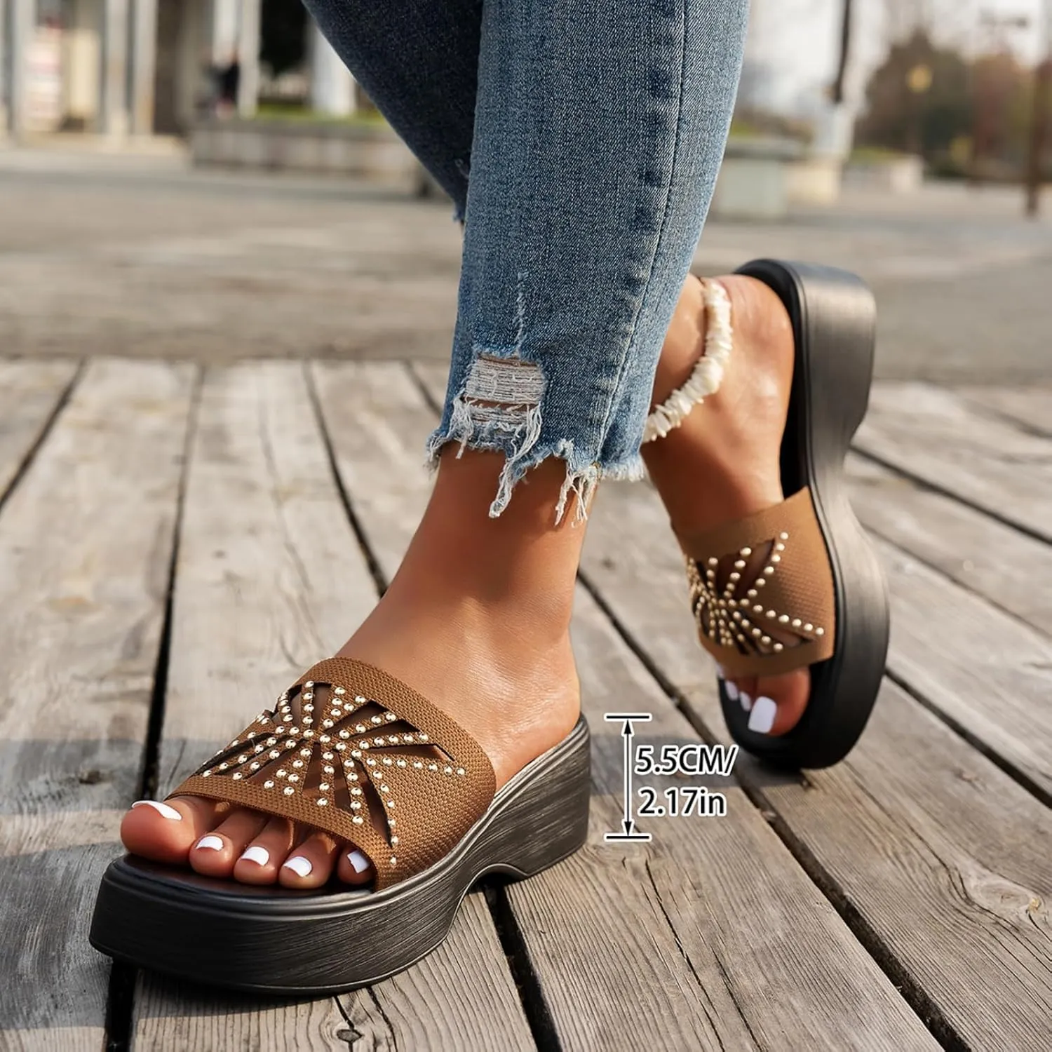 Kubbon Slip On Wedge Sandals for Women Platform Slides Sandals Open Toe Summer Beach Sandal Backless Slippers with Arch Support Walking Shoes