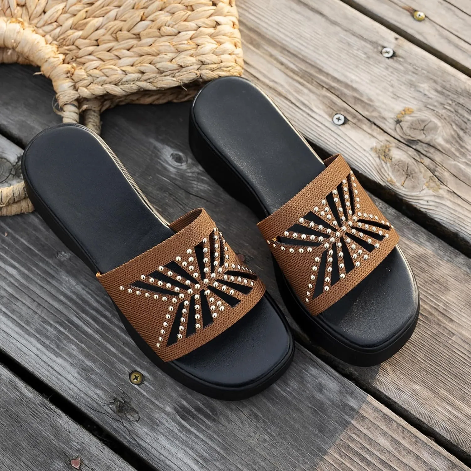 Kubbon Slip On Wedge Sandals for Women Platform Slides Sandals Open Toe Summer Beach Sandal Backless Slippers with Arch Support Walking Shoes