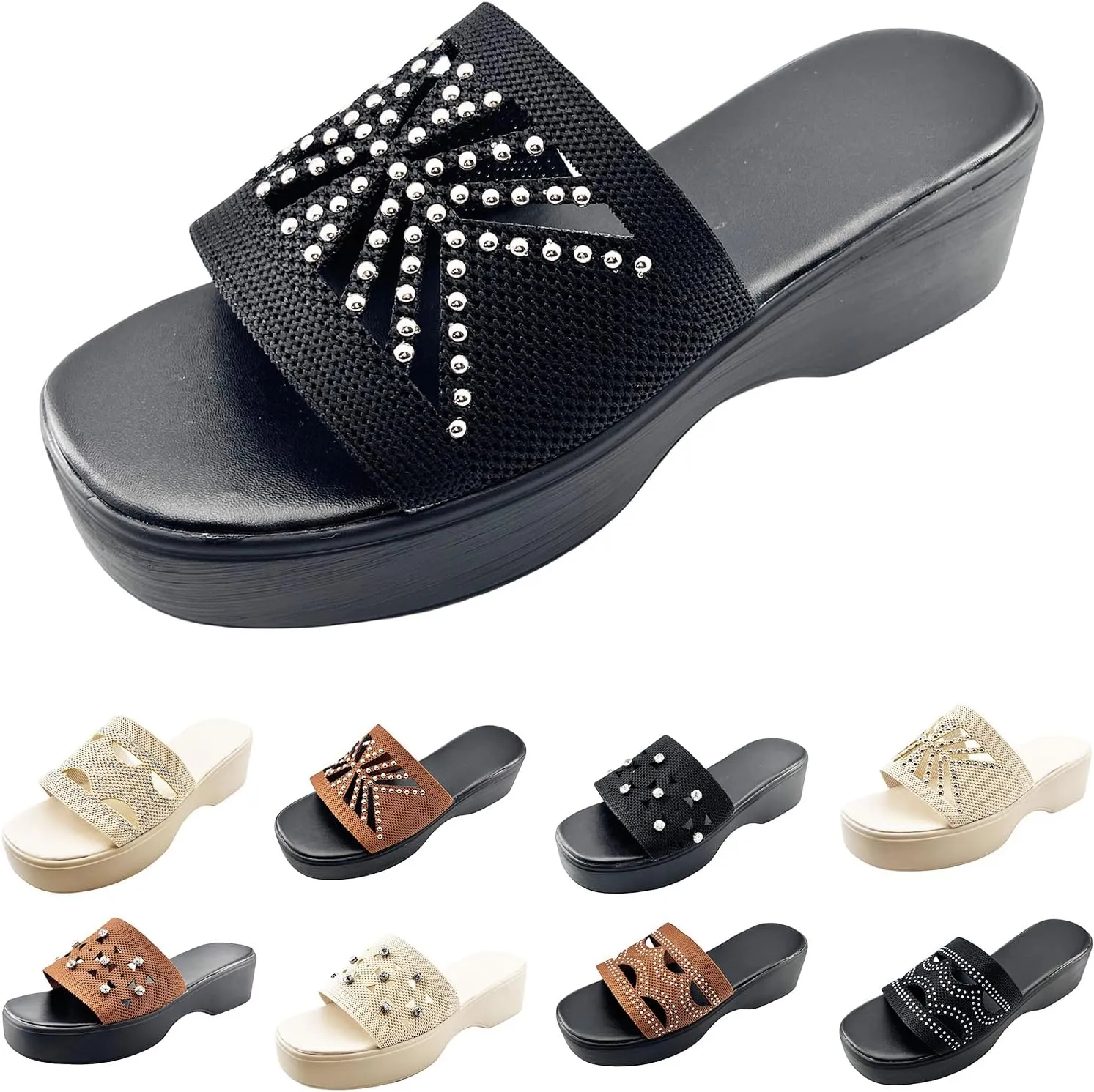 Kubbon Slip On Wedge Sandals for Women Platform Slides Sandals Open Toe Summer Beach Sandal Backless Slippers with Arch Support Walking Shoes