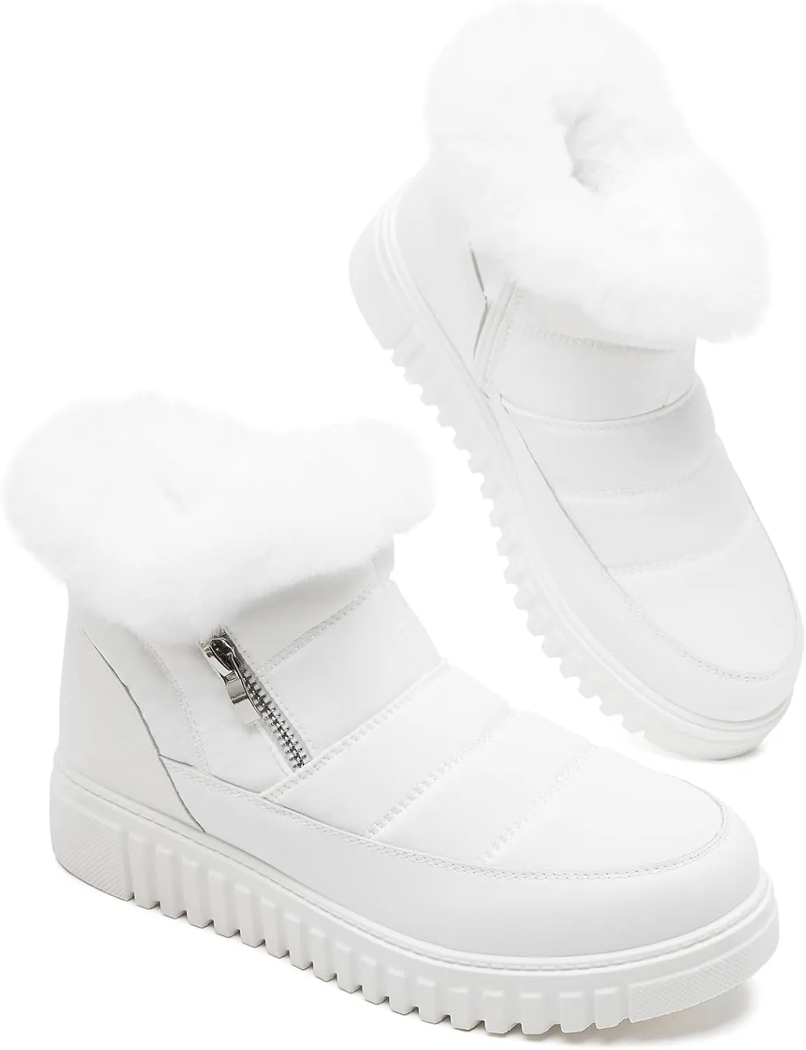 kufeiti Women's Waterproof Fall Winter Snow Boots Platform Fur Lined Ankle Boots for Women with Side Zipper Non Slip Outdoor Work Boots