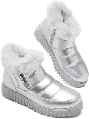 kufeiti Women's Waterproof Fall Winter Snow Boots Platform Fur Lined Ankle Boots for Women with Side Zipper Non Slip Outdoor Work Boots