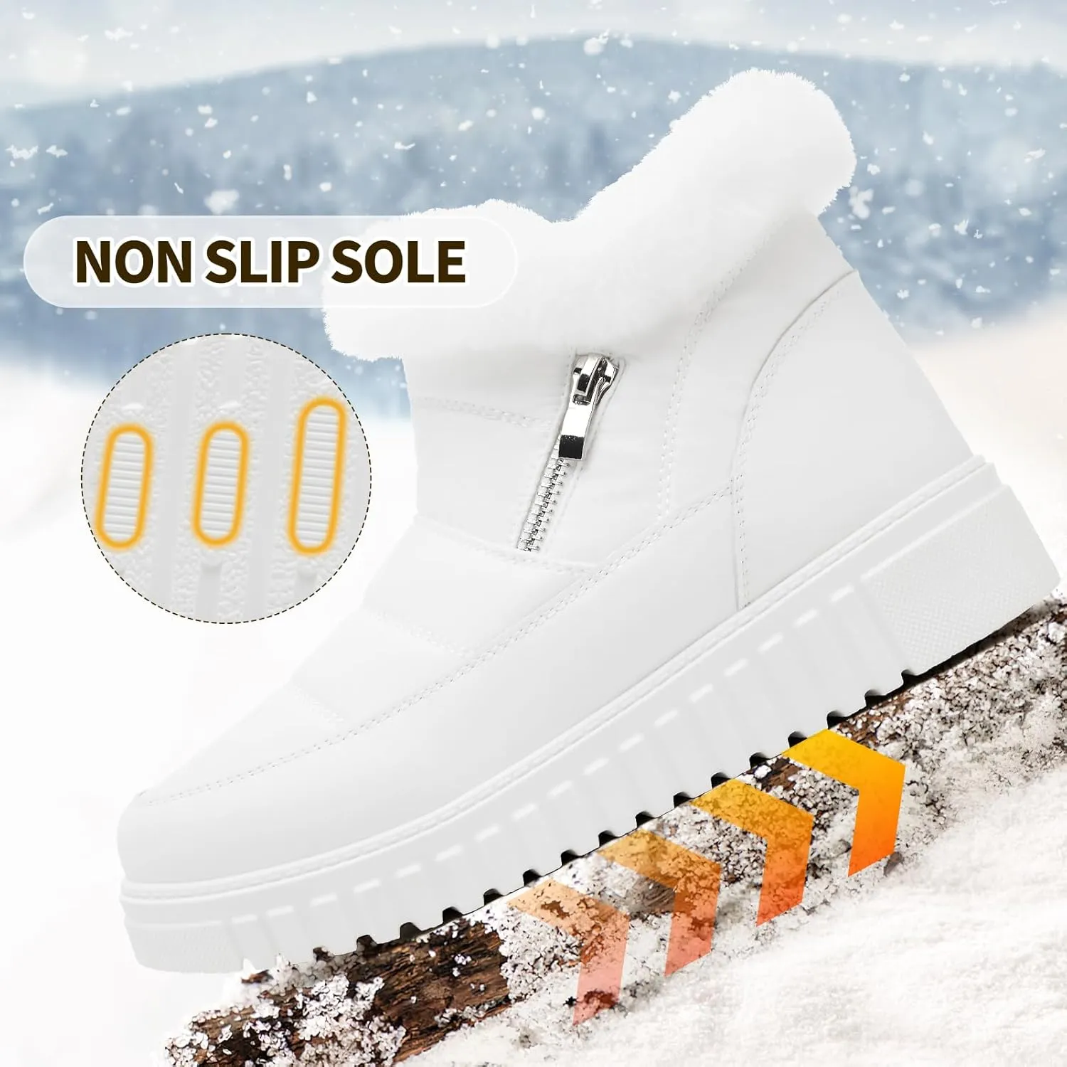 kufeiti Women's Waterproof Fall Winter Snow Boots Platform Fur Lined Ankle Boots for Women with Side Zipper Non Slip Outdoor Work Boots