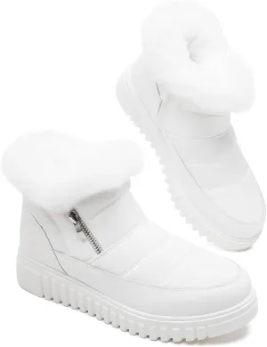 kufeiti Women's Waterproof Fall Winter Snow Boots Platform Fur Lined Ankle Boots for Women with Side Zipper Non Slip Outdoor Work Boots