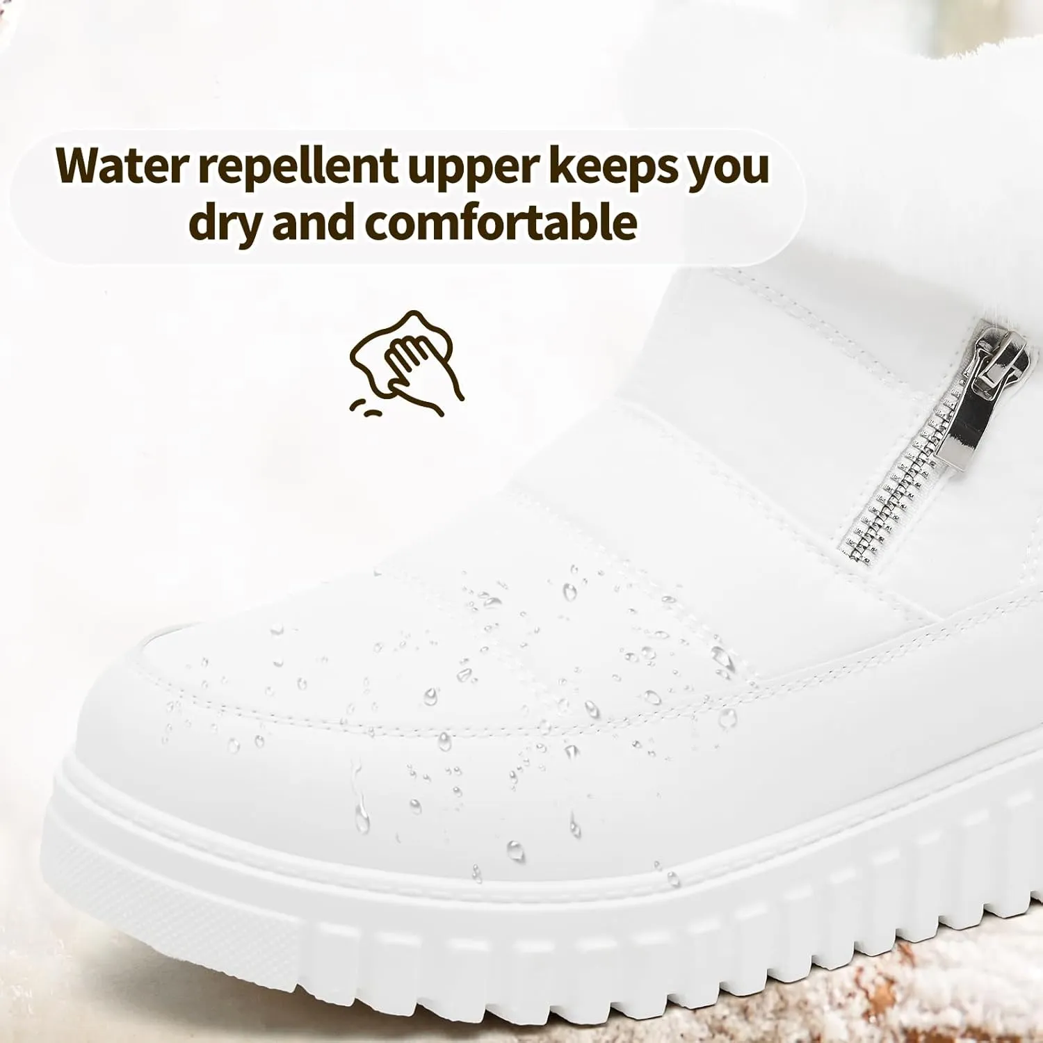 kufeiti Women's Waterproof Fall Winter Snow Boots Platform Fur Lined Ankle Boots for Women with Side Zipper Non Slip Outdoor Work Boots