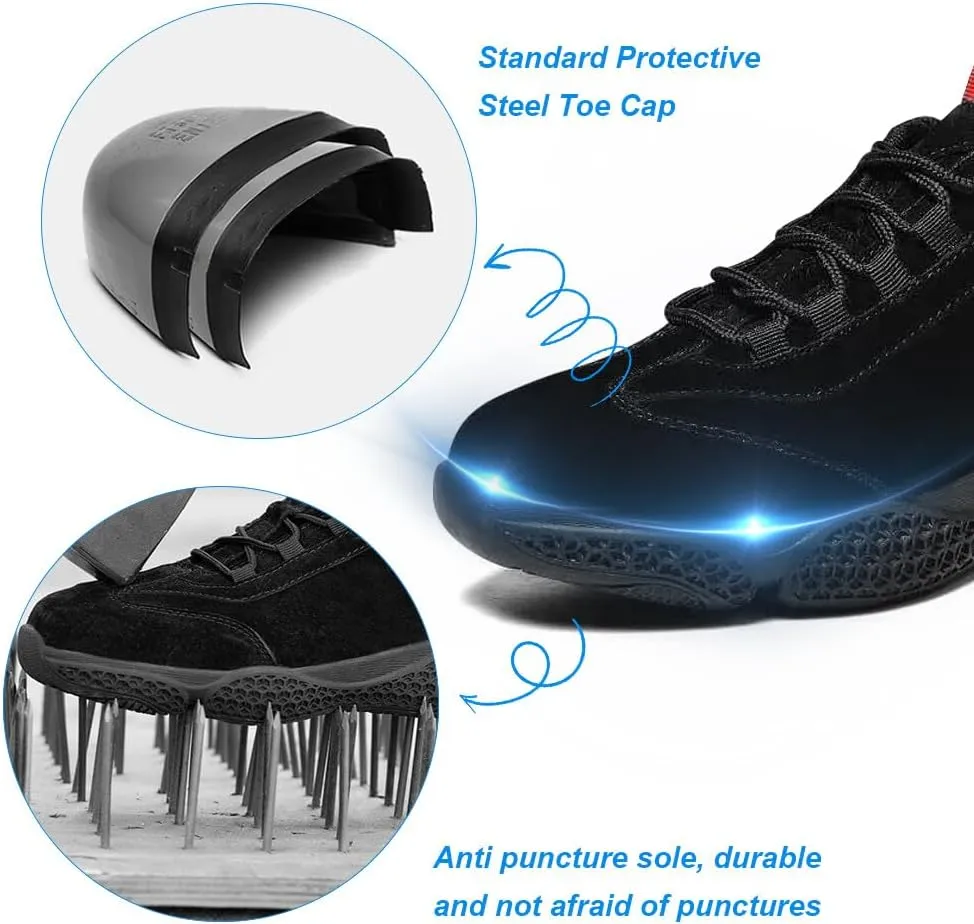 KUNWFNIX Steel Toe Sneakers for Men Women Lightweight Safety Shoes Comfortable Puncture Proof Slip On Composite Toe Work Shoes