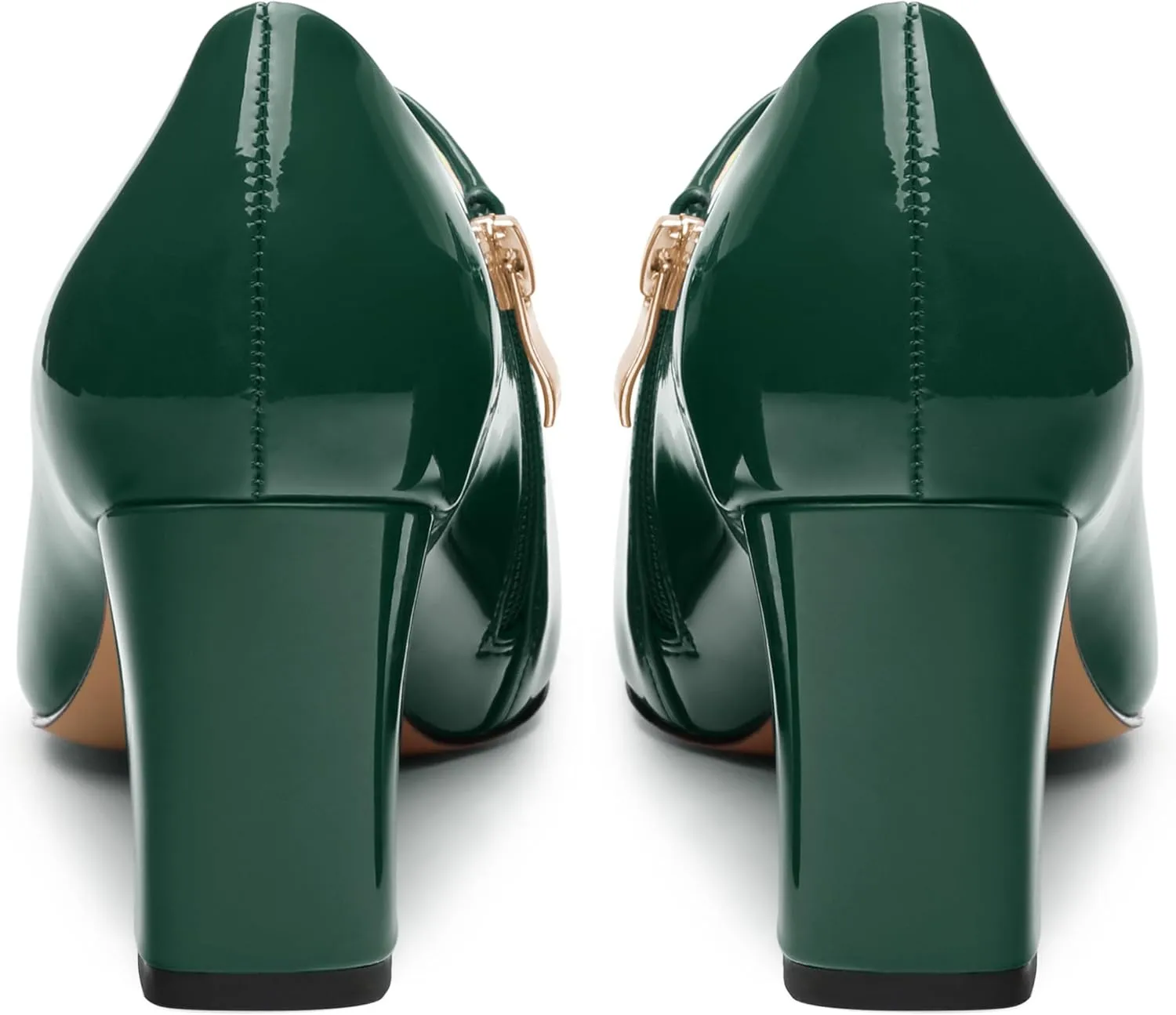 KUOARN Chunky Heels for Women Block High Heel Patent Square Toe 3 Inch Pumps Shoes Side Zipper Casual Fashion Work Party Mules