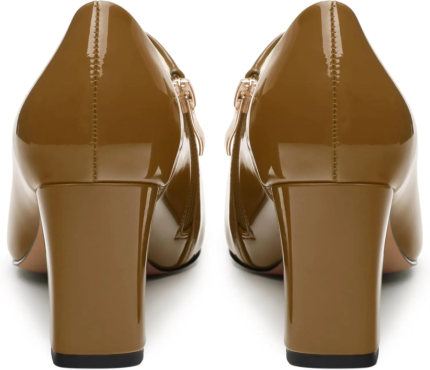 KUOARN Chunky Heels for Women Block High Heel Patent Square Toe 3 Inch Pumps Shoes Side Zipper Casual Fashion Work Party Mules