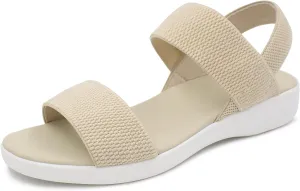L LOUBIT Women's Sandals Elastic Strap Summer Comfort Open Toe Slides Anti-Slip Lightweight Flat Sandals