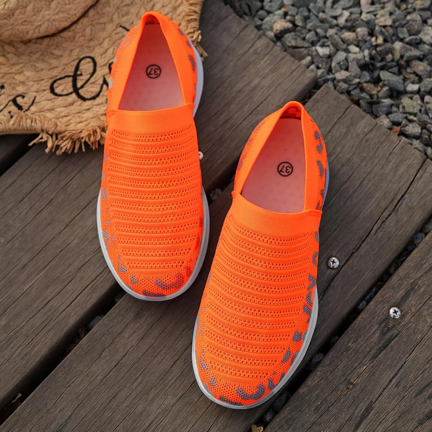 Ladies Fashion Leopard Print Color Block Breathable Mesh Knitted Flat Bottomed Casual Sports Shoes Sneaker Women Shoes